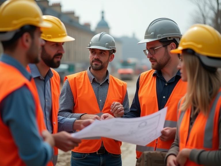 Équipe de Bâtiments Durables Paris discutant sur un chantier à Paris